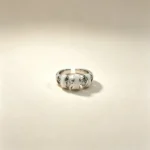 Pearl White Enamel CZ Silver Ring