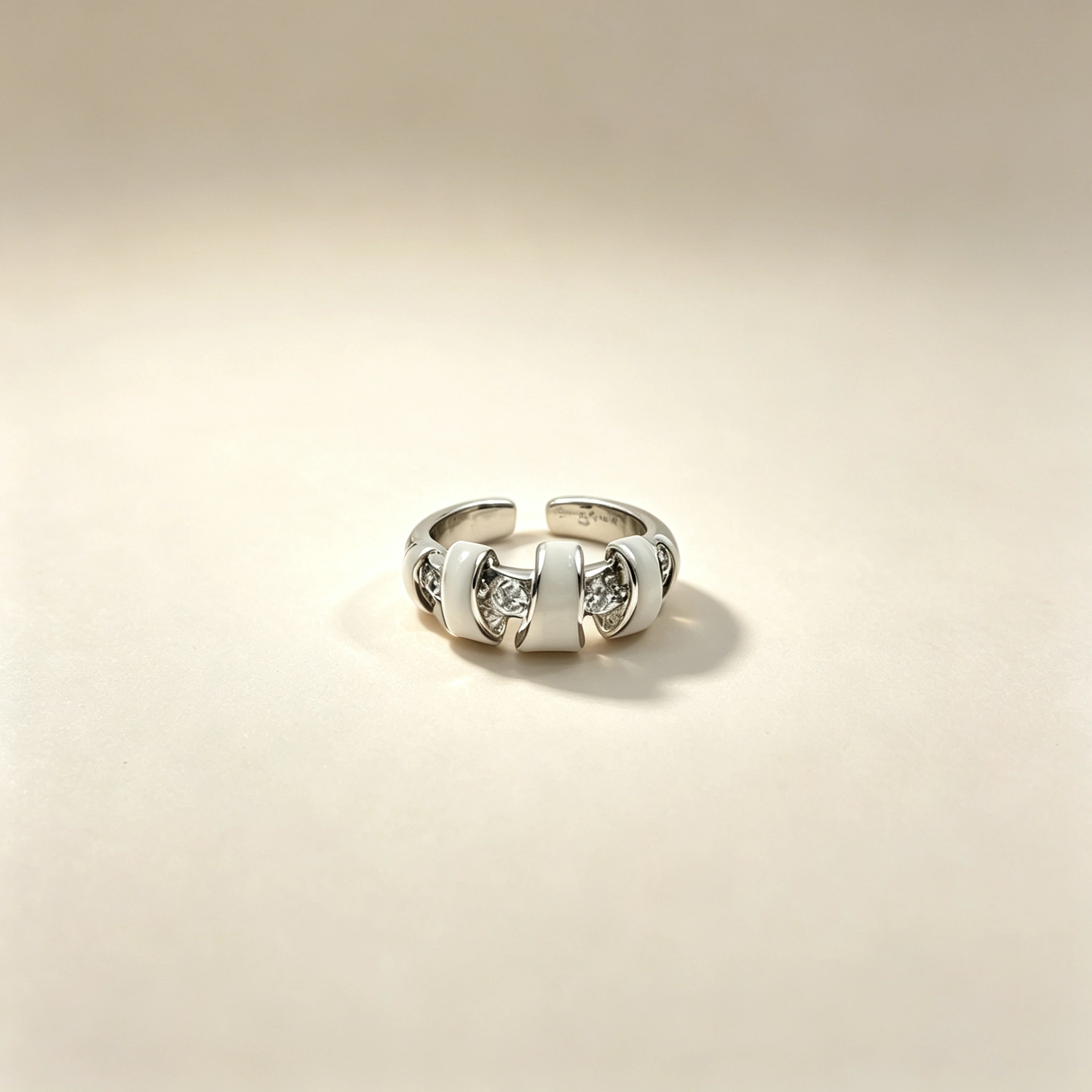 image10 Pearl White Enamel CZ Silver Ring - Image 1