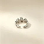 Pearl White Enamel CZ Silver Ring - Image 2