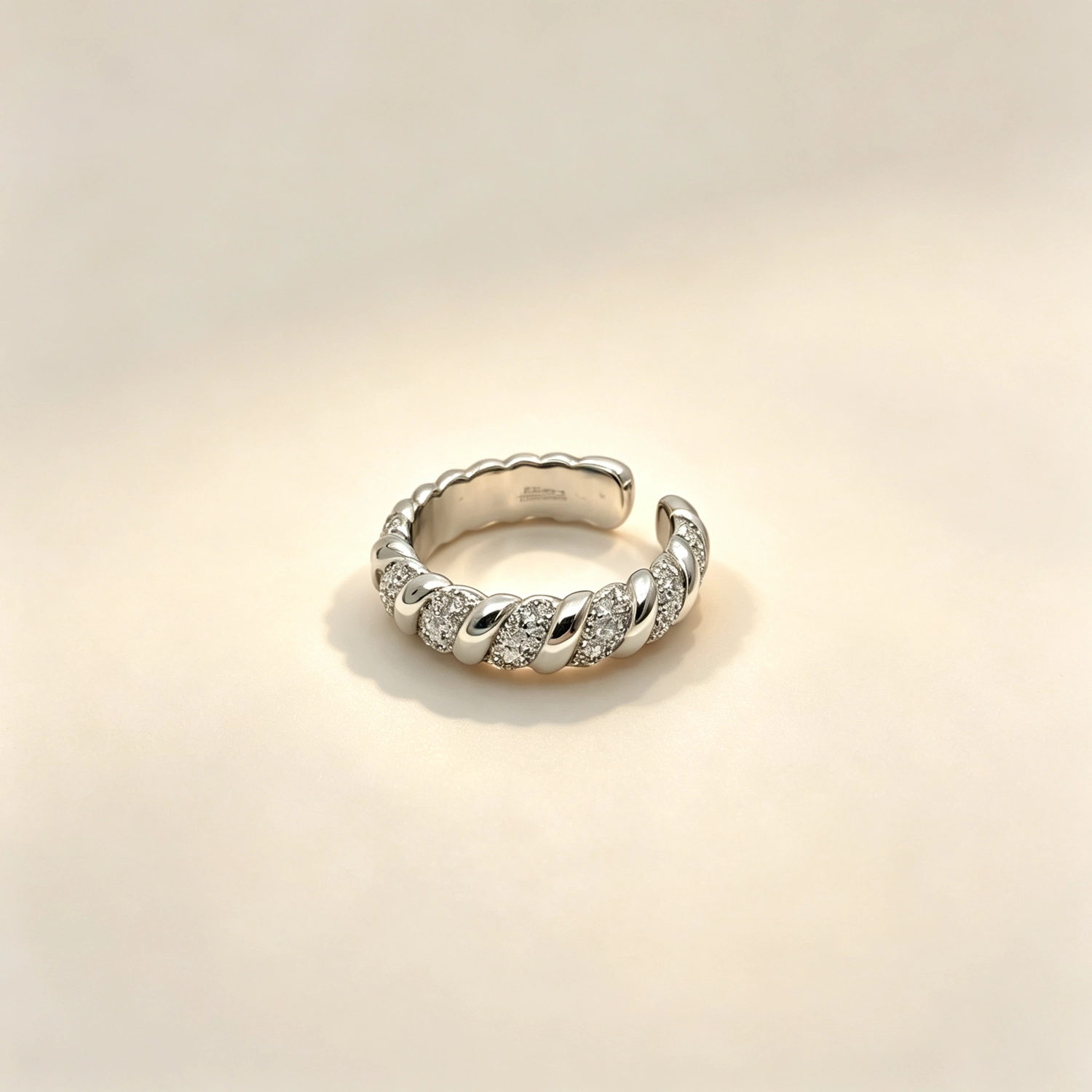 image4 Croissant Twist CZ Silver Ring - Image 1